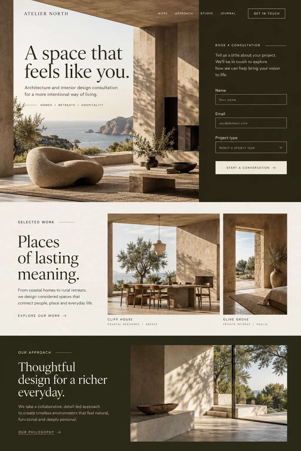 Architecture consultation website with projects and inquiry form