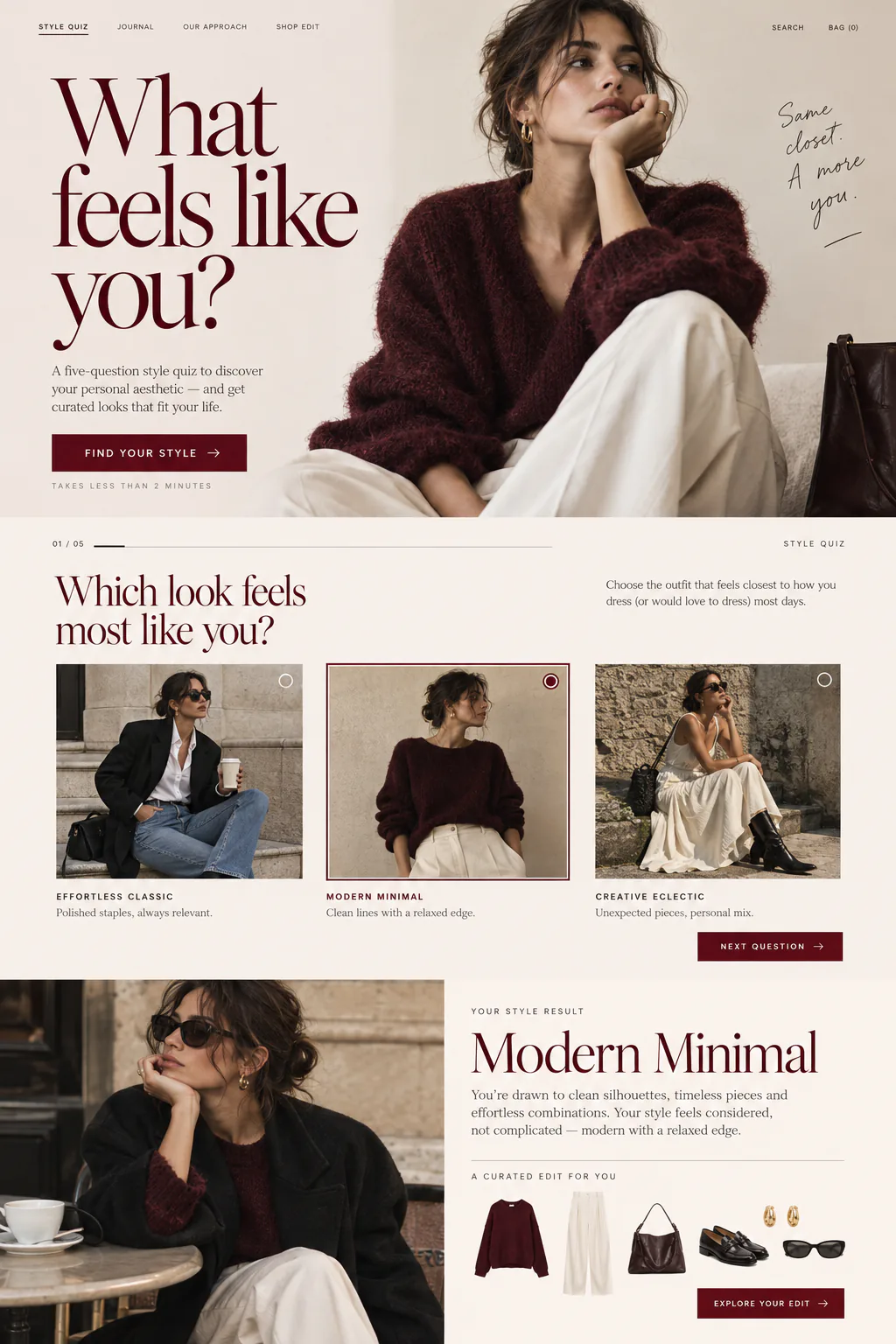 Personal style quiz with image choices and recommendations