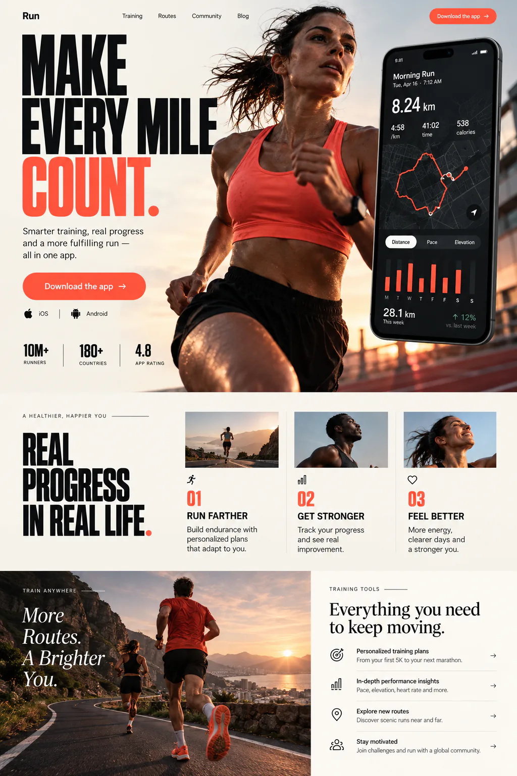 Running app with training features, activity data and downloads