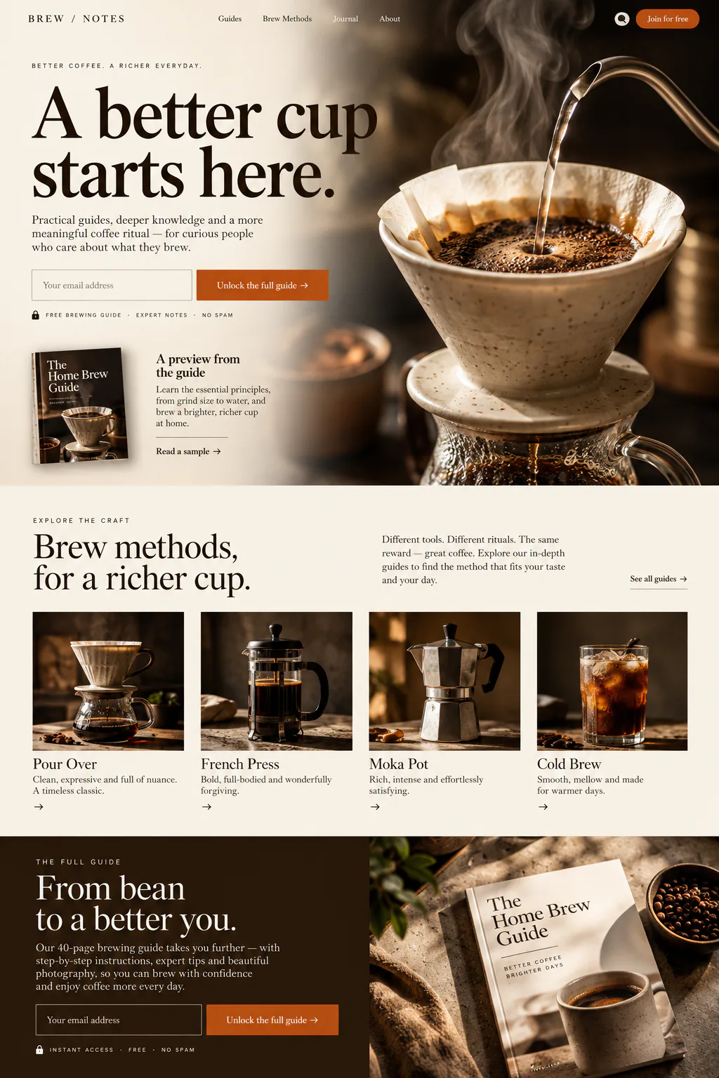 Coffee guide with preview and signup to unlock content