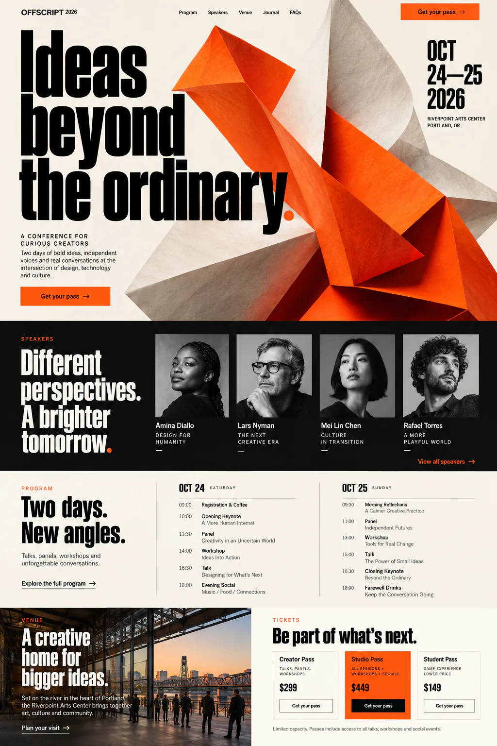 Design conference with agenda, speakers and registration