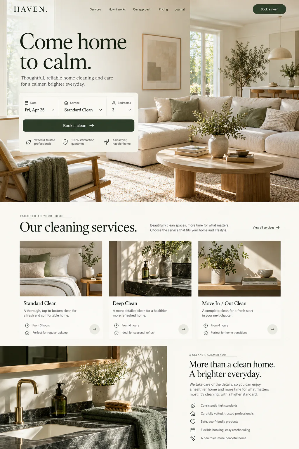 Home care services with packages, dates and booking